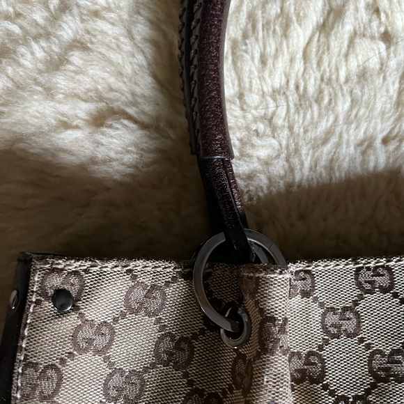 Authentic Gucci Tote Bag GG Canvas Brown Cinghiale Leather Great Condition! - Picture 12 of 16
